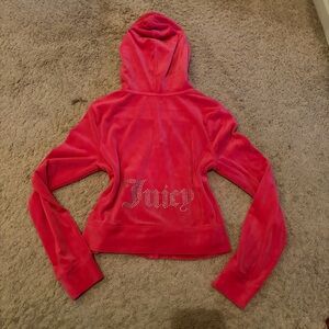 Juicy Couture Vibrant Pink Cropped Hoodie with Bling